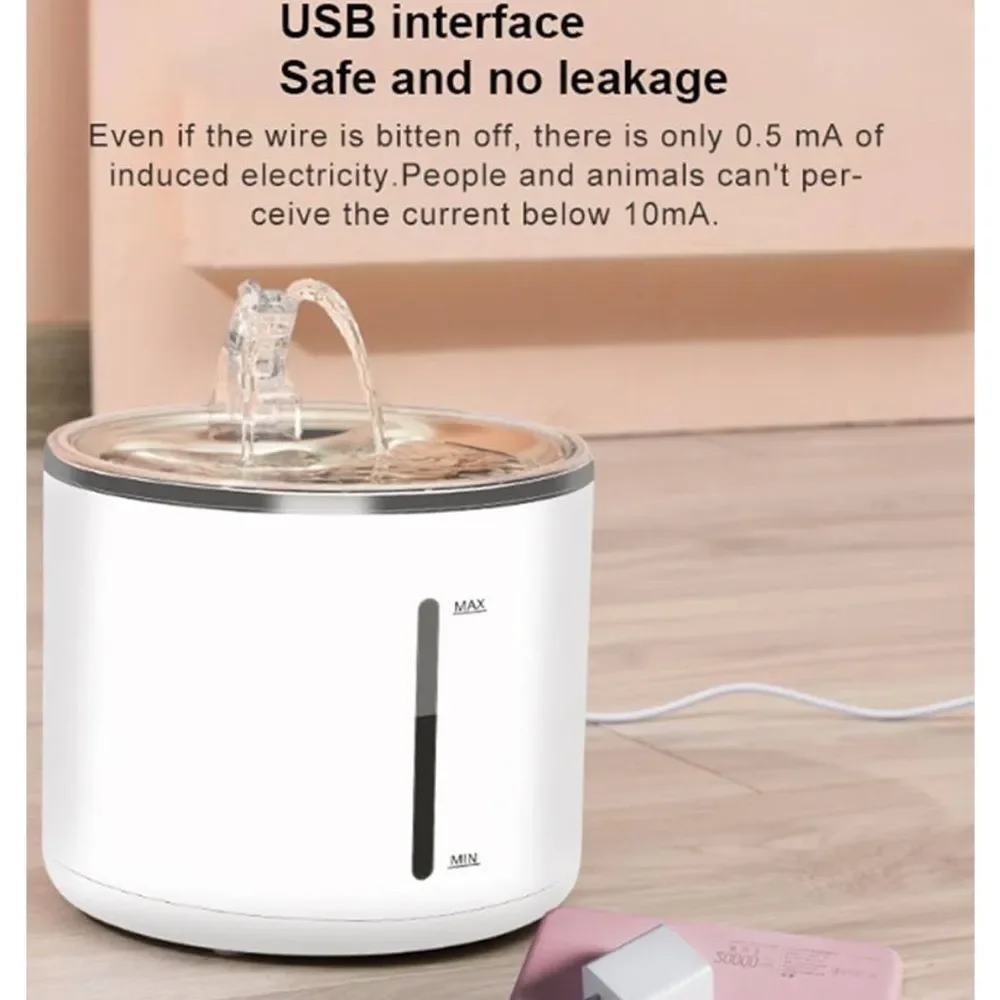 Pet Fountain with Stainless Steel Tray, Automatic Dog / Cat Water Bowl Fountain